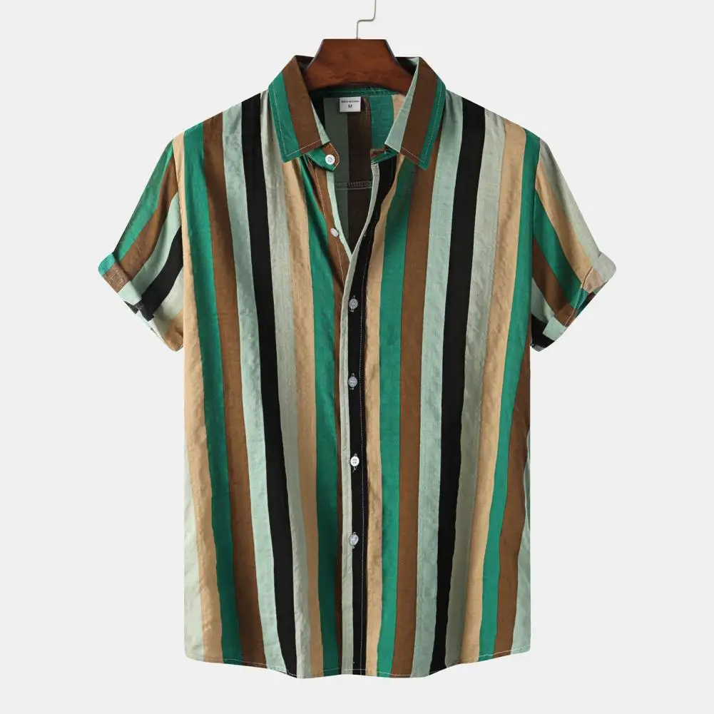 3D Men's Striped Printed Short Sleeve Shirt, Fashionable And Casual Loose Shirt, 2023 New Style.