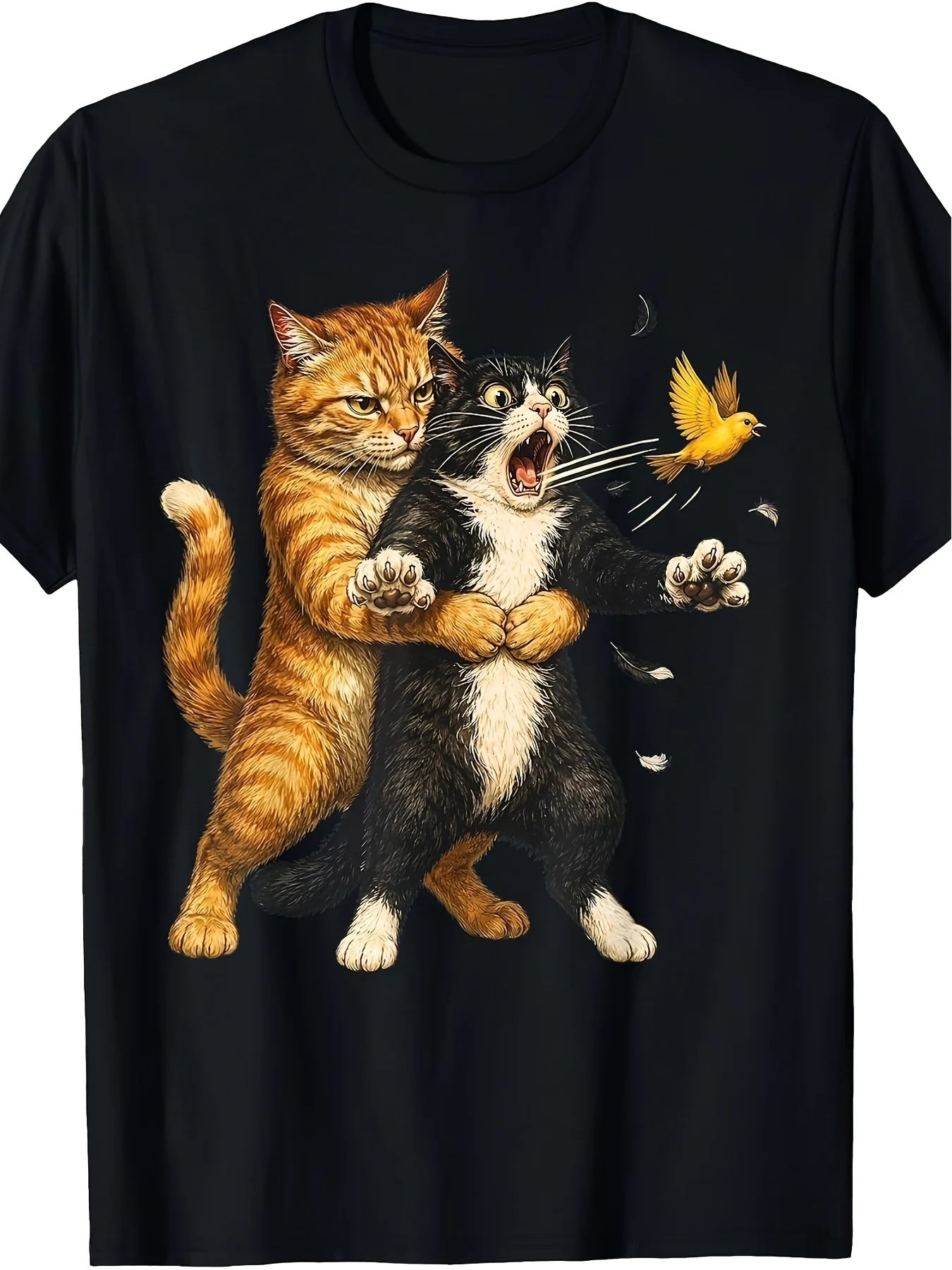 Funny Cat Lovers Men'S T-Shirt Playful Kitten Fight Design Casual Daily Wear