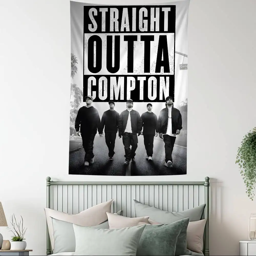 NWA الهيب هوب مغني الراب مستقيم Outta كومبتون ألبوم الموسيقى الساخنة قماش مزخرف جداري معلق التارو الهبي جدار السجاد النوم جدار الشنق ورقة