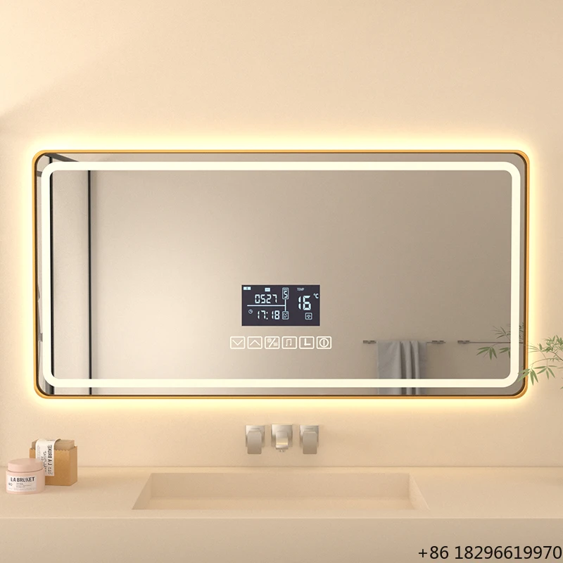 

LED Smart Mirror With Speaker Bathroom Hotel Wall Lighted Vanity Mirror Wall Hanging Rectangle Modern Waterproof Anti-Fog