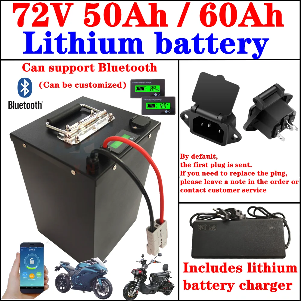 li ion 72v 50Ah 60Ah lithium ion battery with bluetooth APP BMS for 3000W 5000w scooter bike motorcycle + 10A charger