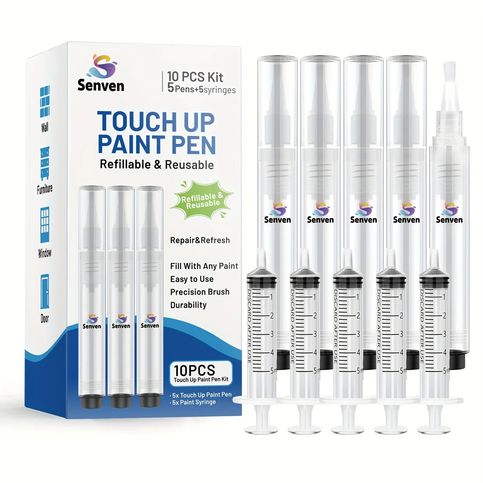 10pcs Touch Up Paint Pen Refillable Paint Pens with Types Of Brushes Touch Up Paint Repair Tool for Application, Wall, Furniture