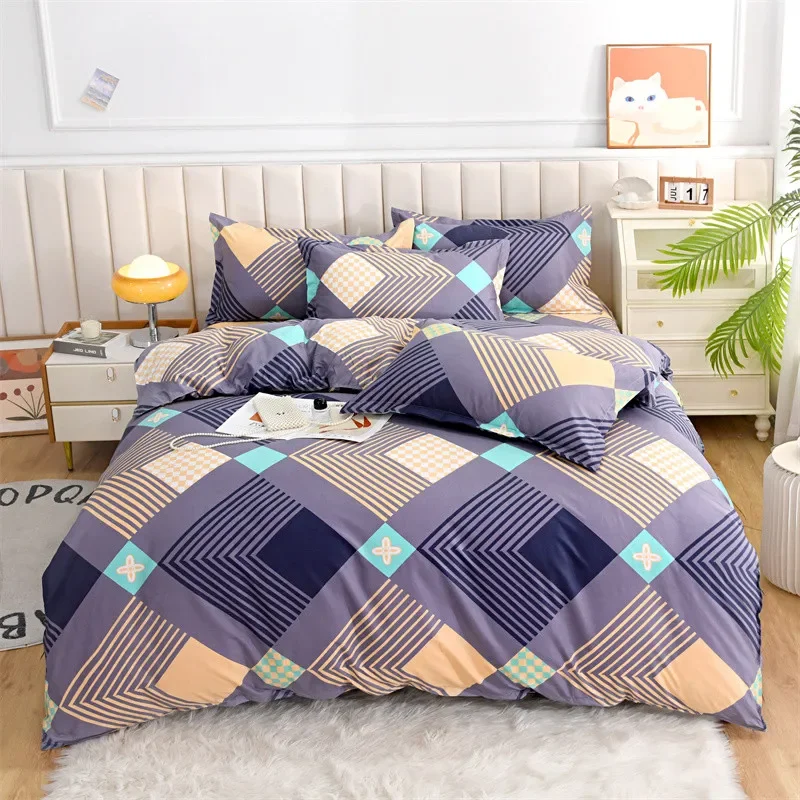 

3pcs Multicolor Geometric Line Printed Duvet Cover Set, Soft Breathable Bedroom Bedding, Dormitory Single Double Quilt Cover