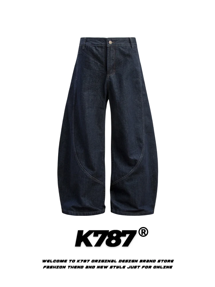 

K787 American Retro Waed Denim Straight Leg Pants High Waist Cotton Polyester Blend Casual Wear for Men And Women