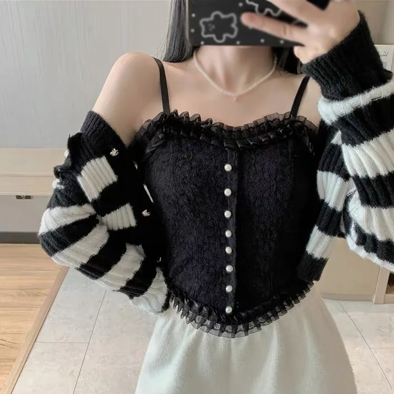 Women's Suspenders With Chest Pad Lace Double Layer French Style Outer Wear Bottoming Shirt Tube Top Slim Fit Versatile Camisole