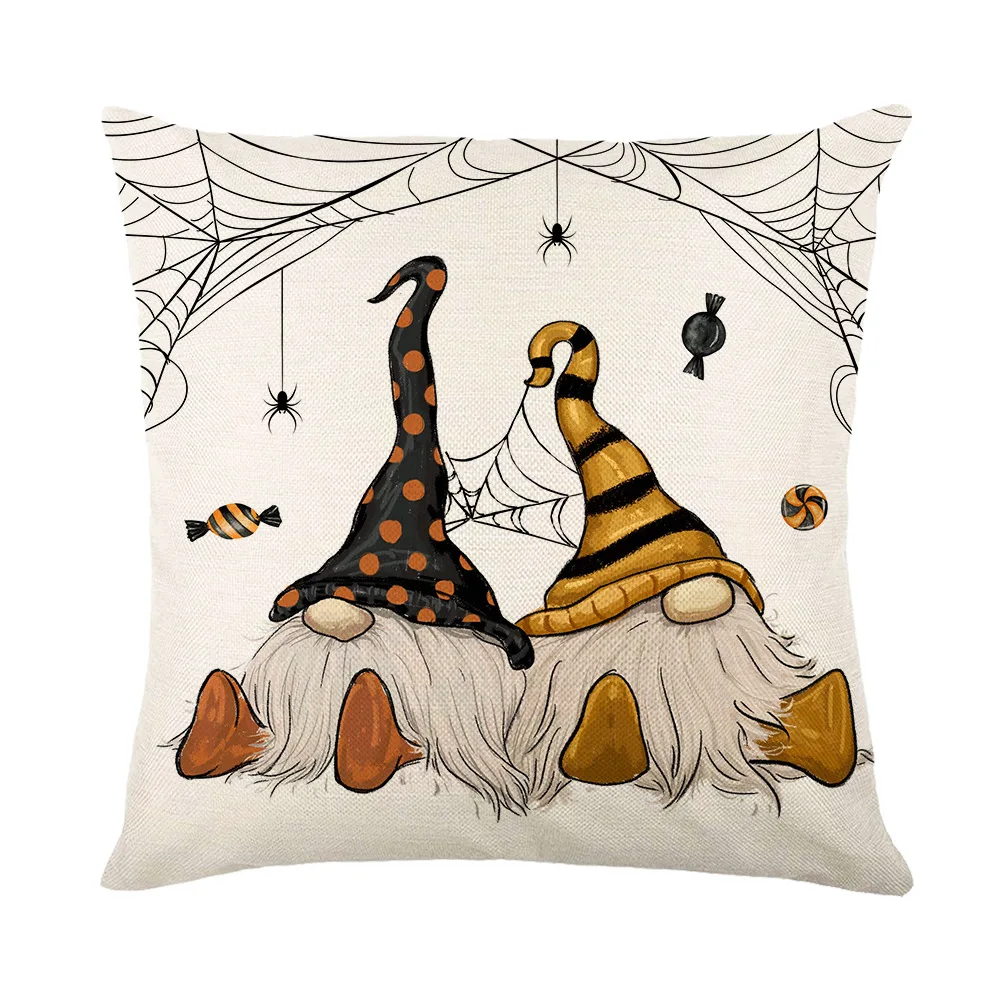 Halloween Decorations Pillows Cushion Cover 45x45 cm Linen Pillowcase Trick or Treat Cute Gnomes Cobwebs Pillow Cover For Couch