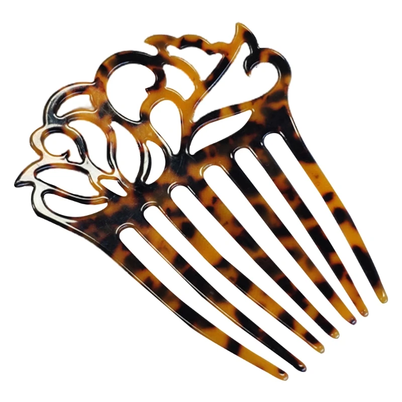 French Women 7 Teeth Side Hair Comb Hollow Out Celluloid Acetate Updo Styling Tool Hairpins Tortoise Barrettes Clips