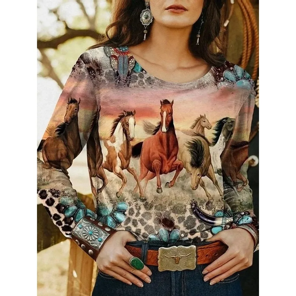 2025 Women's T Shirt Graphic Tee Geometry Bohemia Vintage Fashion Long Sleeve Crew Neck Round Neck Regular Tops Summer clothes