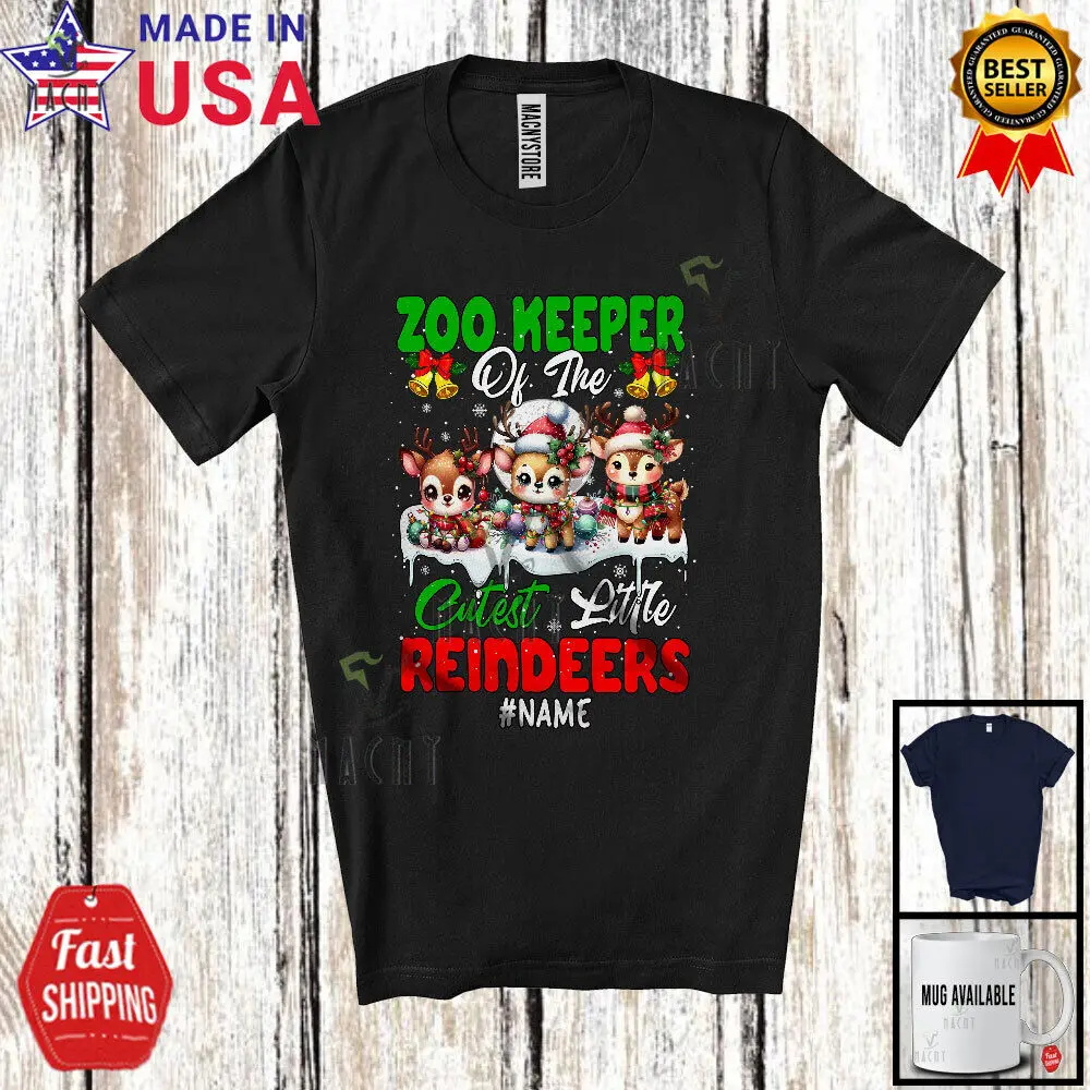 Custom Name Zoo Keeper Of Little Reindeers; Christmas 3 Cutest Reindeers T-Shirt