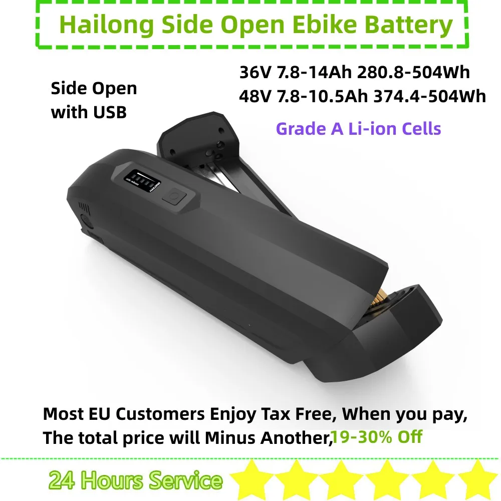 

Free shipping hailong 2 side release open shark pack Ebike battery 36v 48v 8.7ah 9.6ah 10ah 10.4ah 11.6ah 12.8ah 14ah with USB