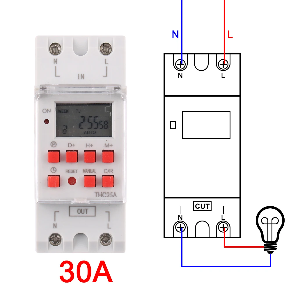 time switches din rail digital THC25A 30A weekly programmable electronic microcomputer timer 220V 230V 12V AC bell ring Tp8a16