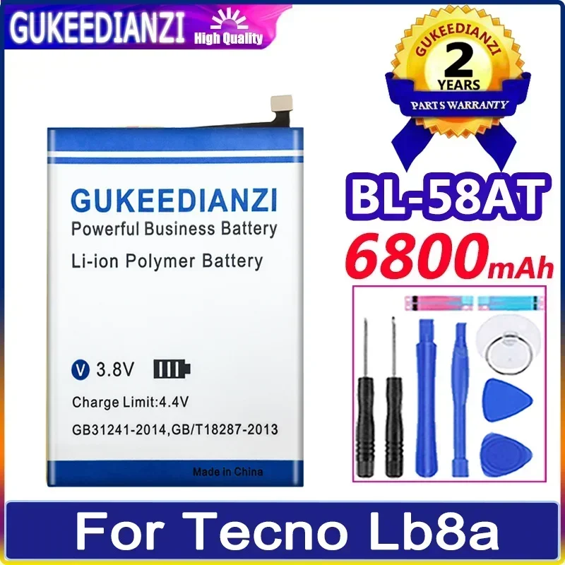 High Capacity Mobile Phone Replacement Battery BL-58AT 6800mAh For Tecno Lb8a Smartphone Batteries+ Free Tools