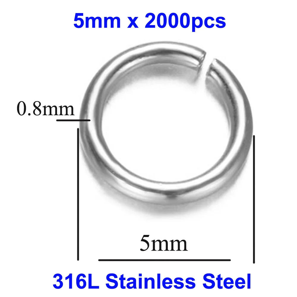 100-3000pcs 316L Stainless Steel 3-8mm Open Jump Ring Wholesale Charm Pendant Connector Finding DIY Handmade Jewelry Supplies