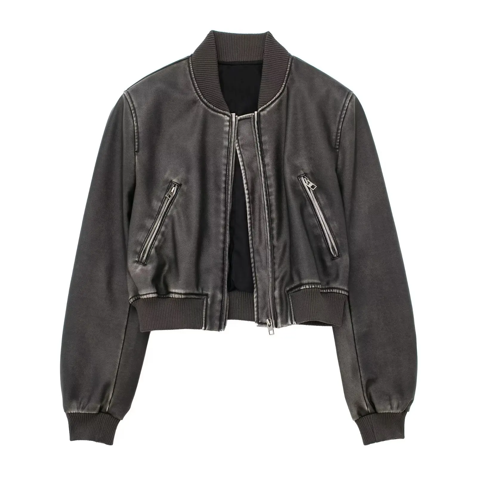 

Women's Faux Leather Pilot Jacket American Motorcycle Top Stand Collar Short Coat Autumn New European And American Style