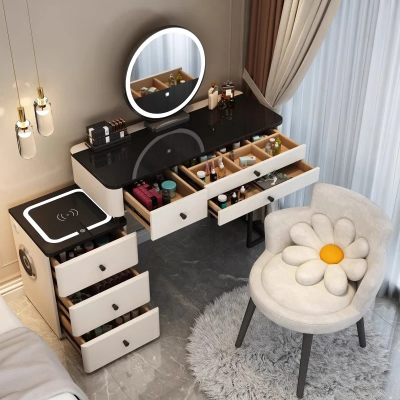 Bedroom Makeup Dressing Table Nail Mirror Desk Chair Light White Storage Vanity Table Drawers Penteadeira Postmodern Furniture