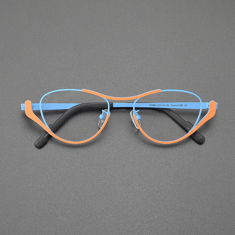Niche design literary ultra light pure titanium cat eye patchwork color glasses frame retro casual fashion hip hop optical glas
