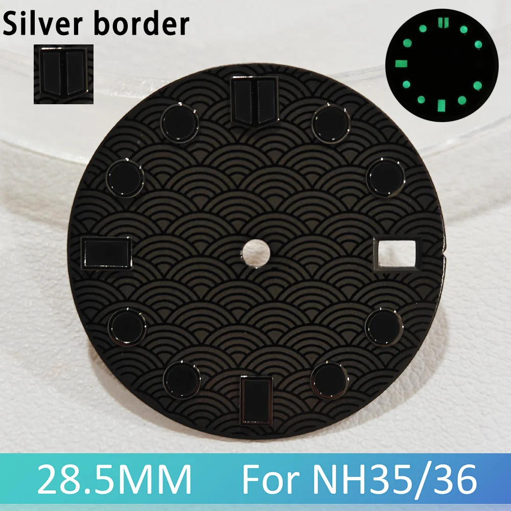 Quadrante da 28,5 mm quadrante con motivo a squame di pesce per NH35/36 quadrante con calendario singolo C3 accessori per orologi luminosi verdi Sostituisci le parti