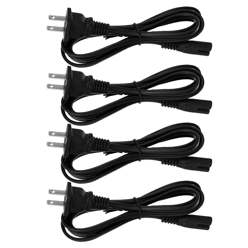 4Pcs 6-Foot 2-Prong Power Cord Stable Supply Stylish Black TV Power Cable Computer Printer