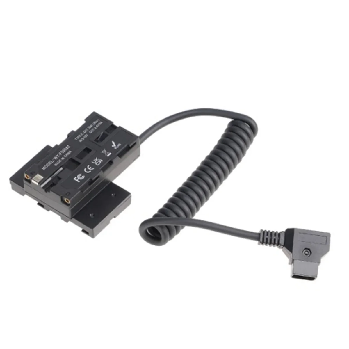 

Dummy Battery D-Tap to Dual-Sided NP-F550 Coiled Cable DC Coupler Accessory for Monitor/Light/Mic/Transmitter Receiver