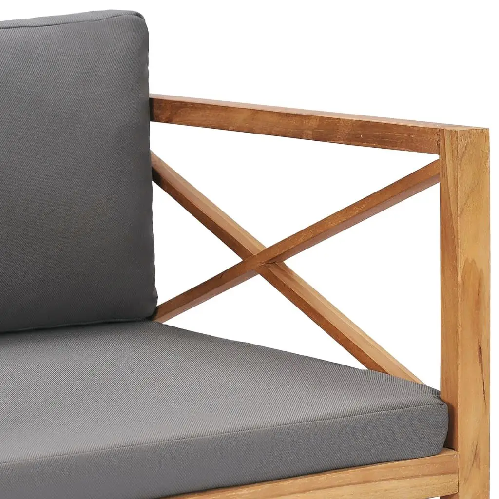 Banc en bois de teck massif avec coussins gris foncé, mobilier de jardin d'extérieur