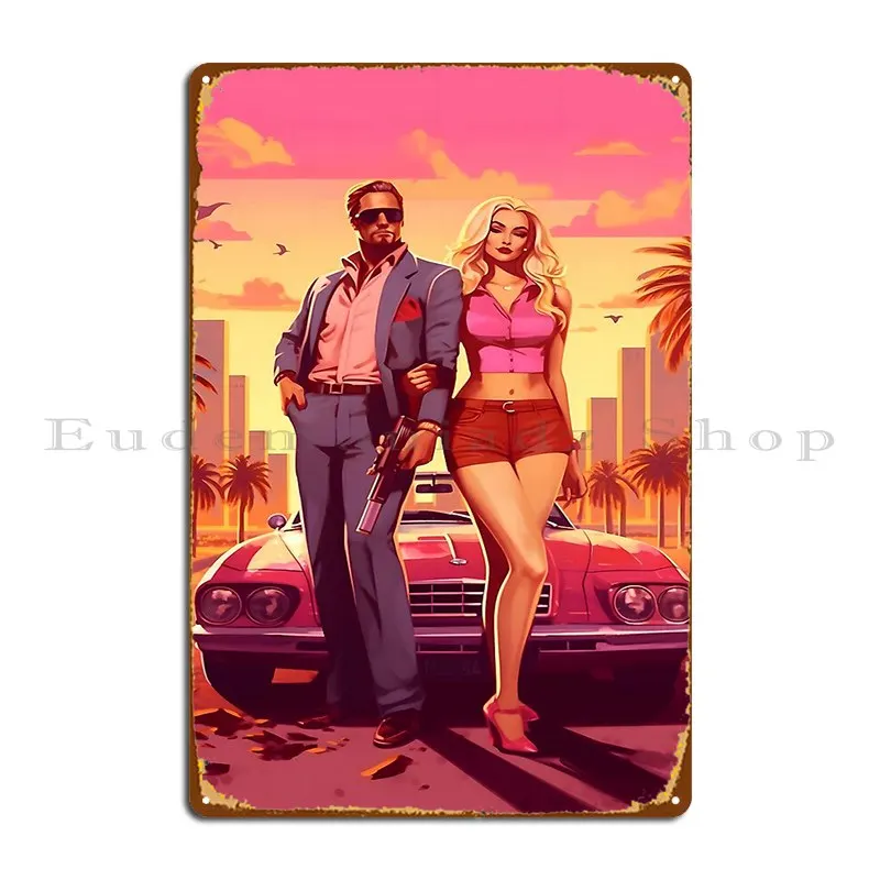 Retro Reverie Miami Vice Edition Metal Sign Party Printing Cinema Printing Plaques Tin Sign Poster