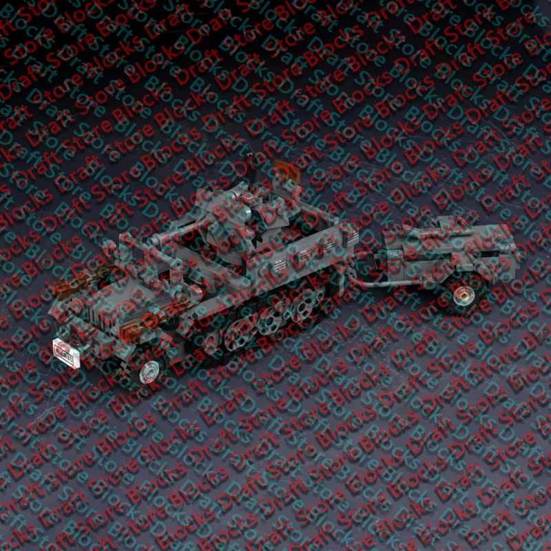 Half Track With Anti-Air Gun Model MOC Building Bricks War Equipment Modular Technology Gifts Holiday Assemble  Toy Suit QWERT