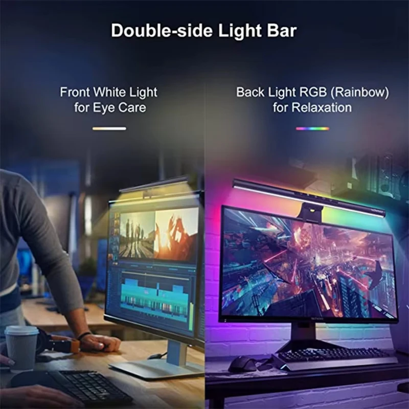 Monitor Light Bar LED Computer Screen Hanging Lights RGB Atmosphere Table Lamp for Work Study Read Stepless Dimmable-ABFB