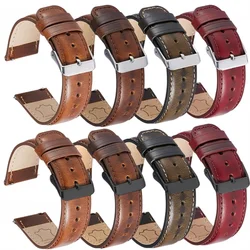 Quick Release Leather Watchband 20mm 22mm Handmade Cowhide Belt Brown Green Red Oil Wax Watch Strap with Steel Pin Buckle