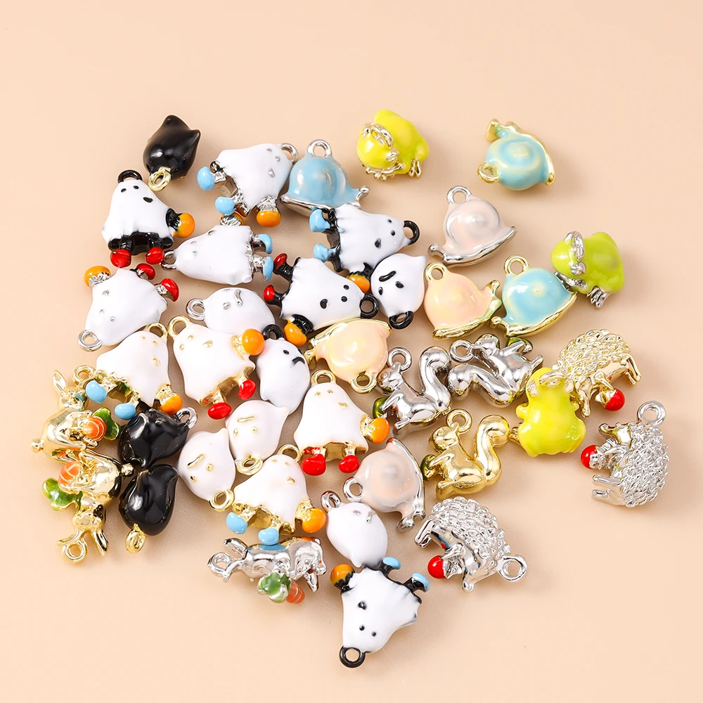 Leslie 5 Stück süße Mini-Tier-Anhänger Igel Frosch Vogel Schnecke Kaninchen Charm-Perlen für Sterling Silber Armband Schmuckherstellung DIY – Detail 2