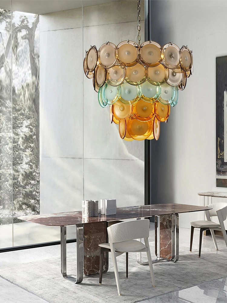 Vintage Cake Color-Matched Cream Glass Chandeliers Home Hanging Lamp Lustre Pendant Light Living Room Restaurant Ceiling Decor