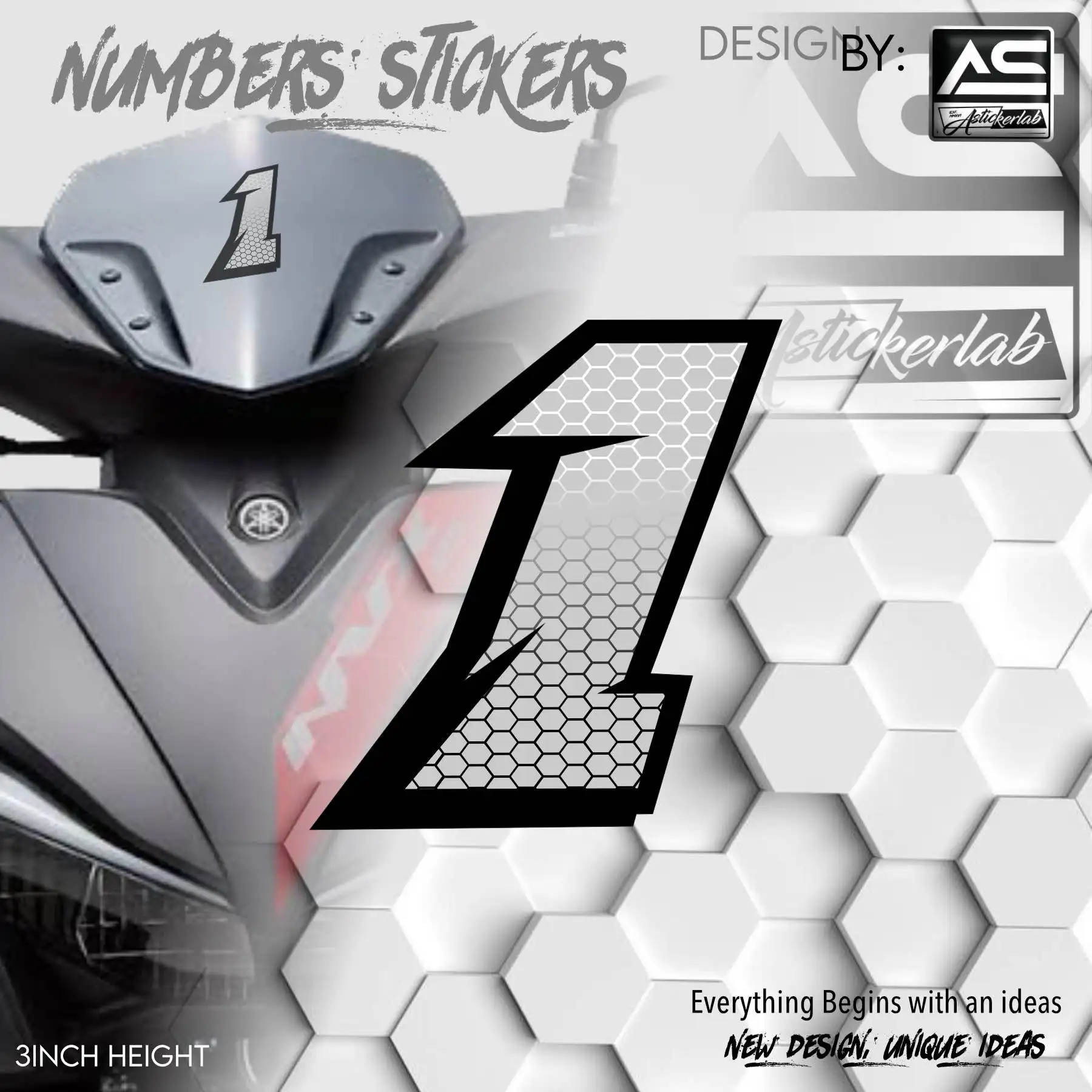 0123456789 Honeycomb Number Stickers Motorcycle Stickers for Motorbike Fairing Fuel Tank Waterproof Vinyl Decals Decoration