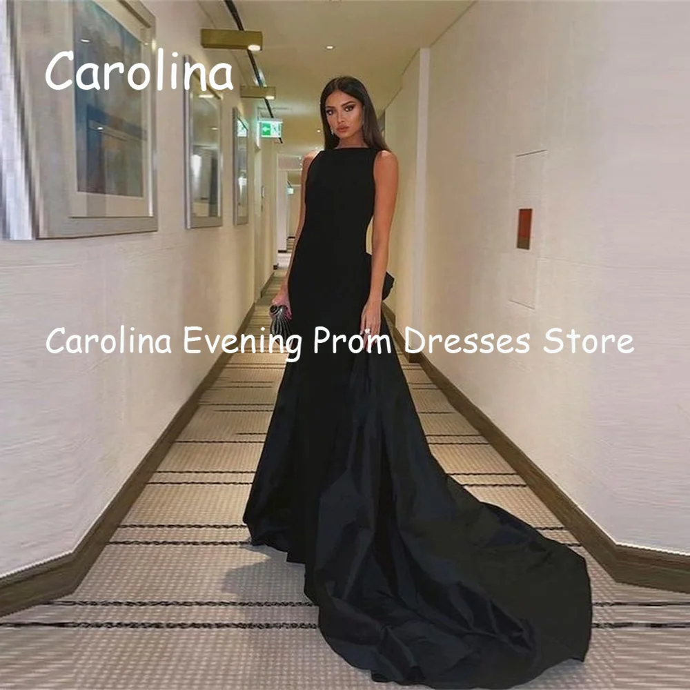 Carolina Satin A-line Back Less Bow Ruffle Prom Gown Popular Floor Length Evening Formal Elegant Party Dress for Women 2023