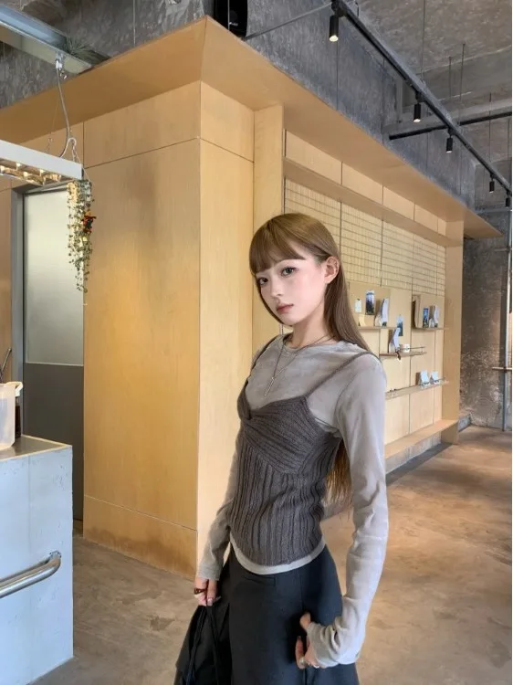 

Korean Style Casual Knitted Set Women's Spring 2026 New Layered Wear round Neck Long Sleeve Top Two-Piece Set Fashionable Ens...