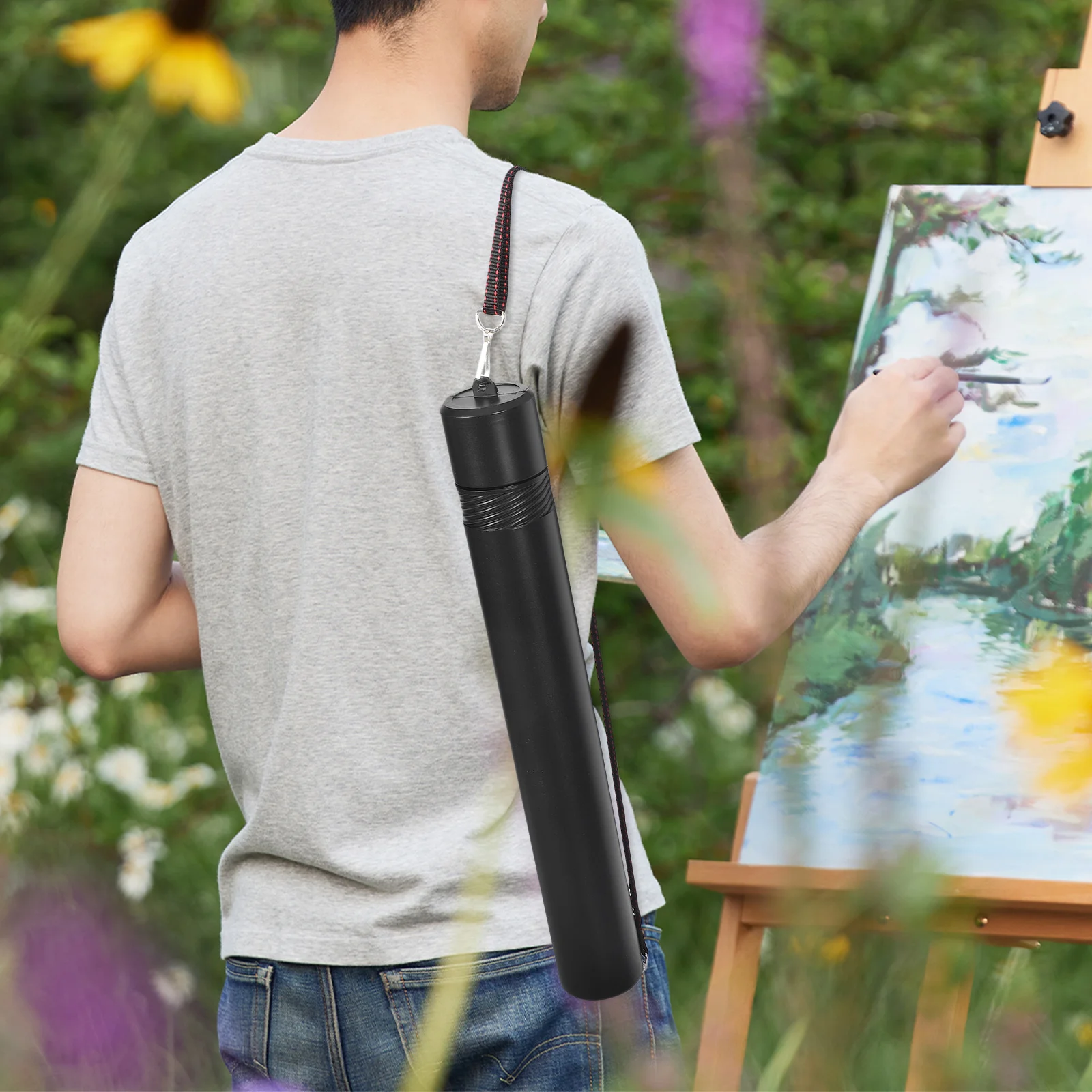 أنبوب رسم تصغير 20-35 بوصة حافظة مخططة بلاستيكية قابلة للتوسيع لتخزين الأعمال الفنية وحزام حمل محمول #1