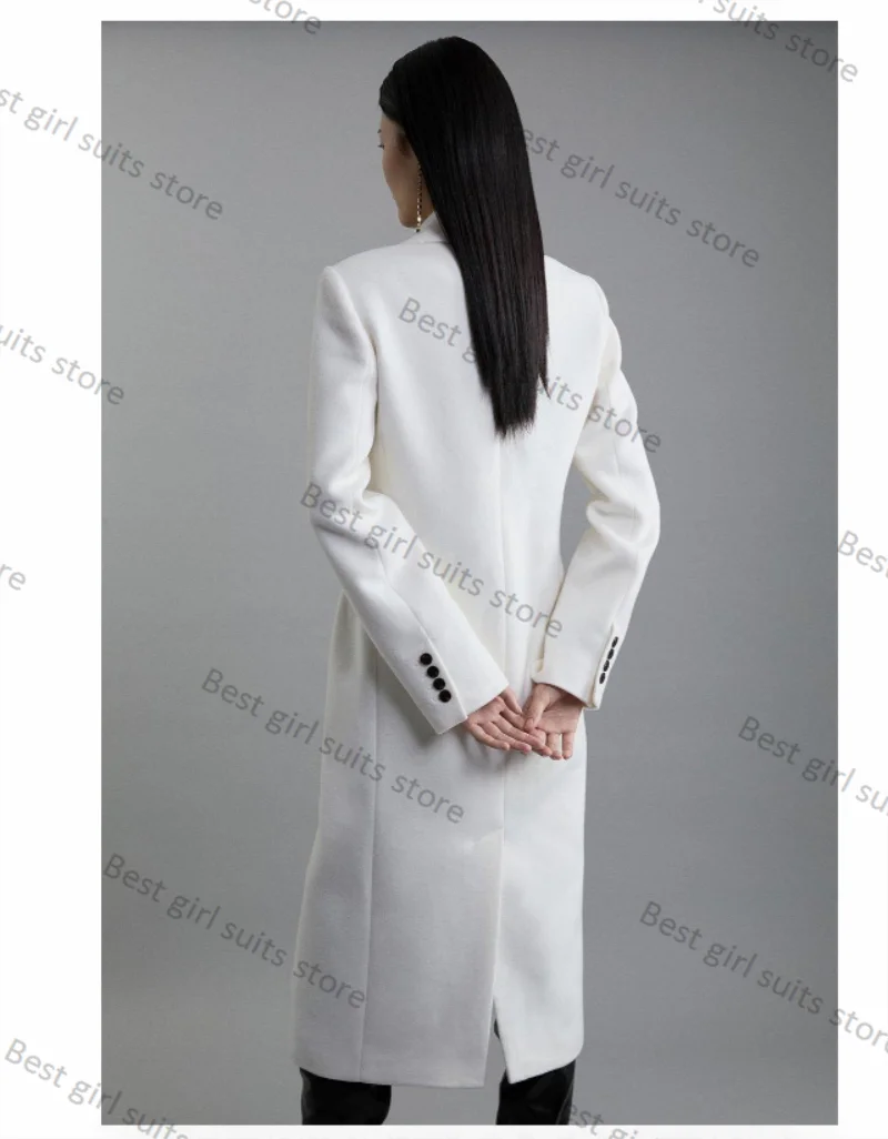 White Cashmere Wool Women Suit Skirt 1 Piece Long Blazer Prom Dress Double Breast Formal Office Lady Jacket Customized Overcoat