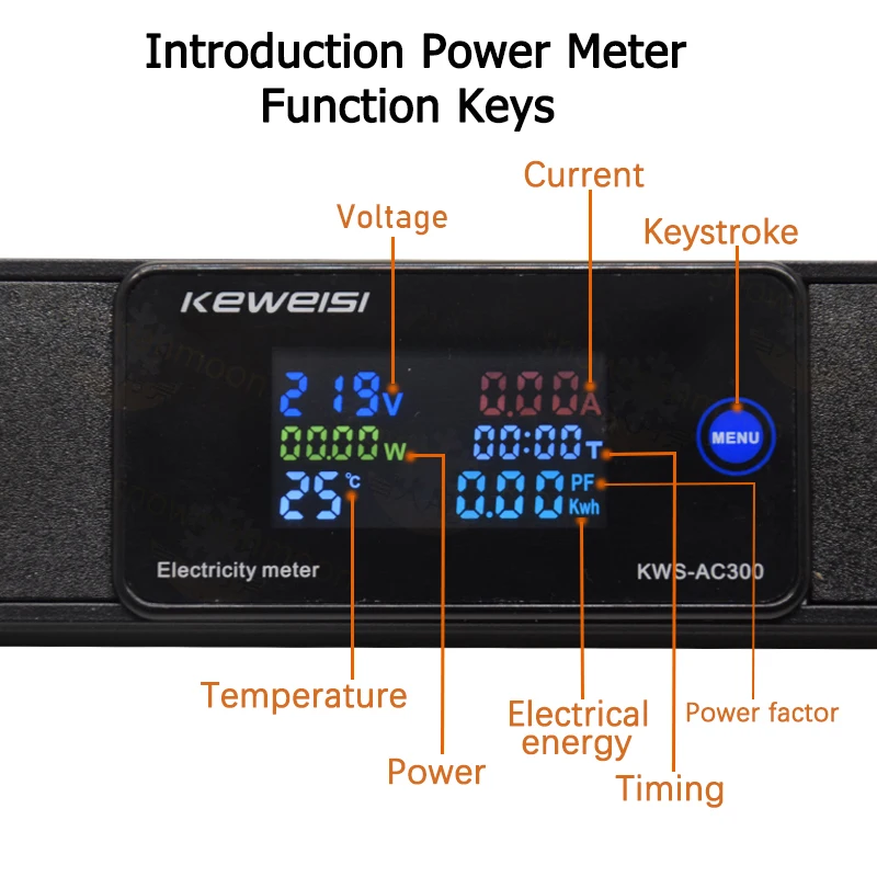 19inch PDU Power Strip 5 Ways German outlet Distribution Unit Digital Display Power Meter 4000/8000W Without Wire strip