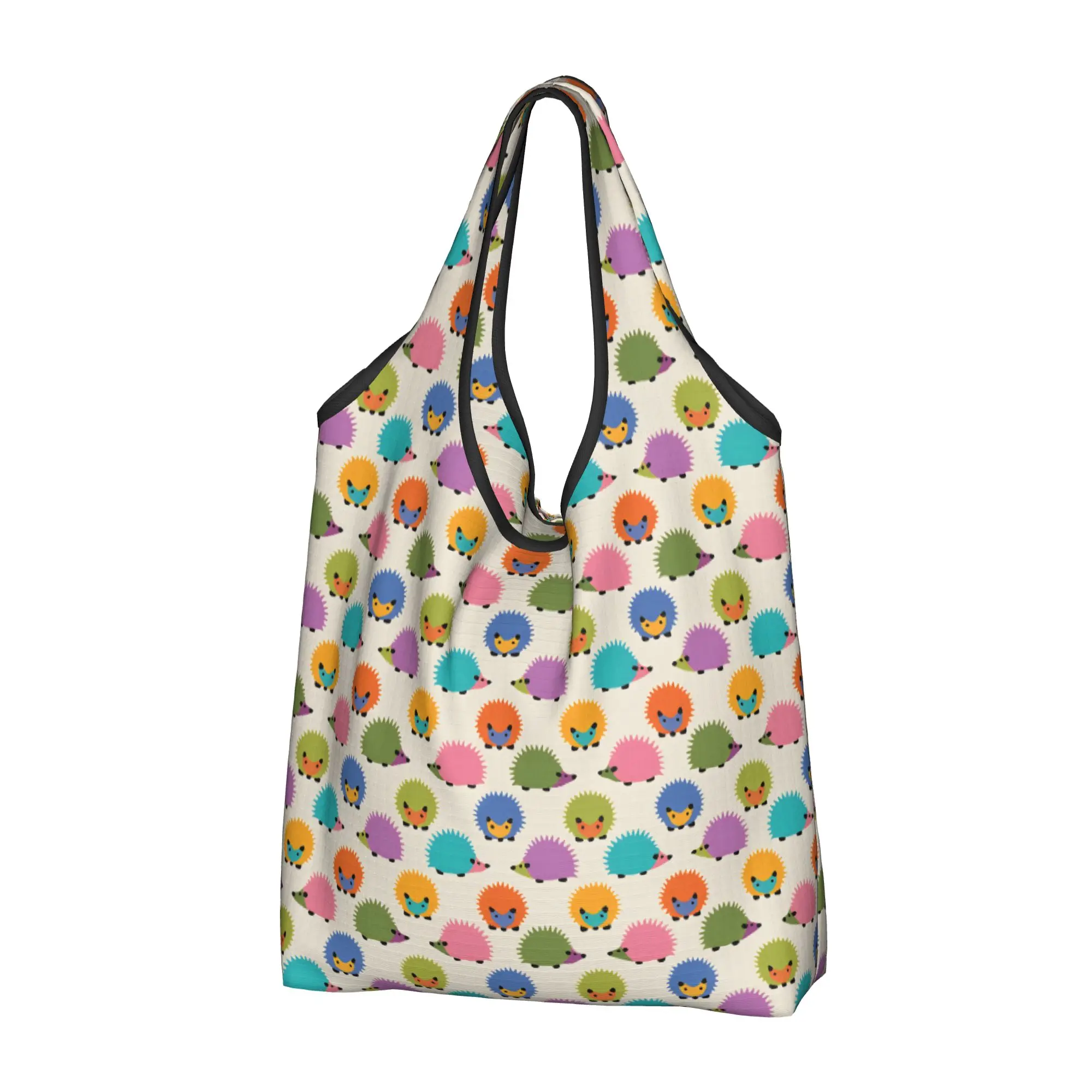 Fashion Printing Colorful Hedgehog Furze Pig Cream  Tote Shopping Bags Portable Shopper Shoulder Small Mammal  Handbag