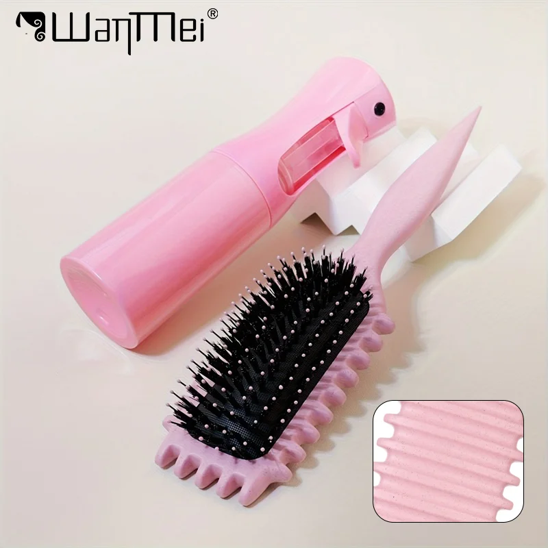 Juego de Belleza del cabello profesional, cepillo para dulces con botella de niebla en aerosol continuo, Kit de cuidado del cabello rizado suave, herramientas de estilismo para salón, 2 uds.