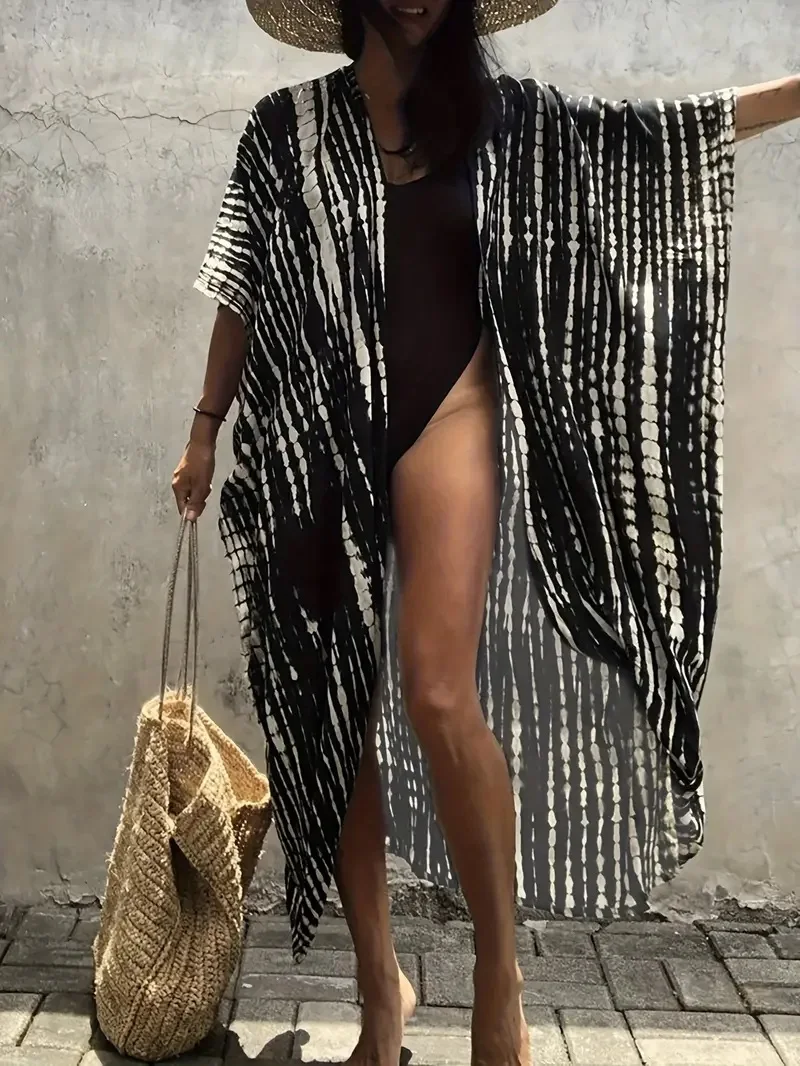 Stylish Tie Dye Open Front Long Kimono Swimsuit Cover up for Women