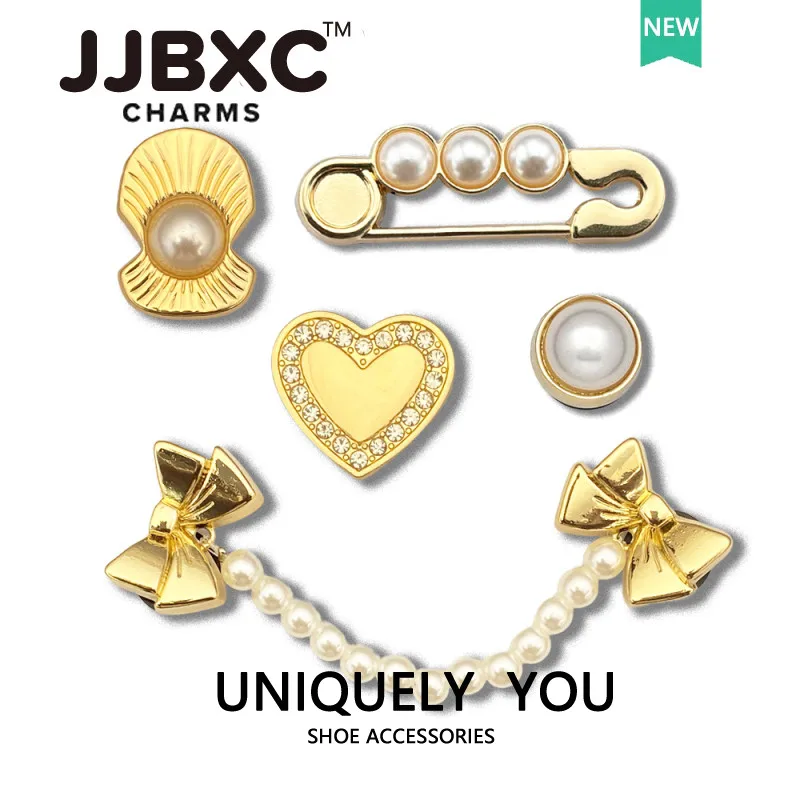 Metal JJBXC charm for crocs  shoe clip accessories metal Shell Pearl Heart Chain DIY Fashion Shoes Decorations
