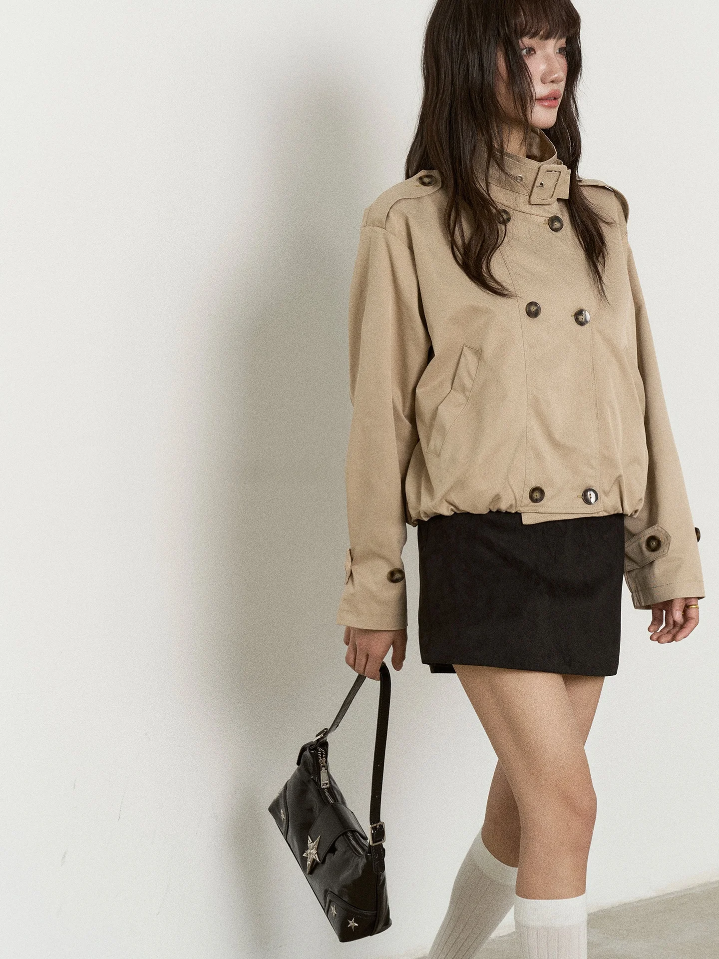 

Женское двубортное пальто в корейском стиле с воротником-стойкой и пуговицами, весенняя новинка