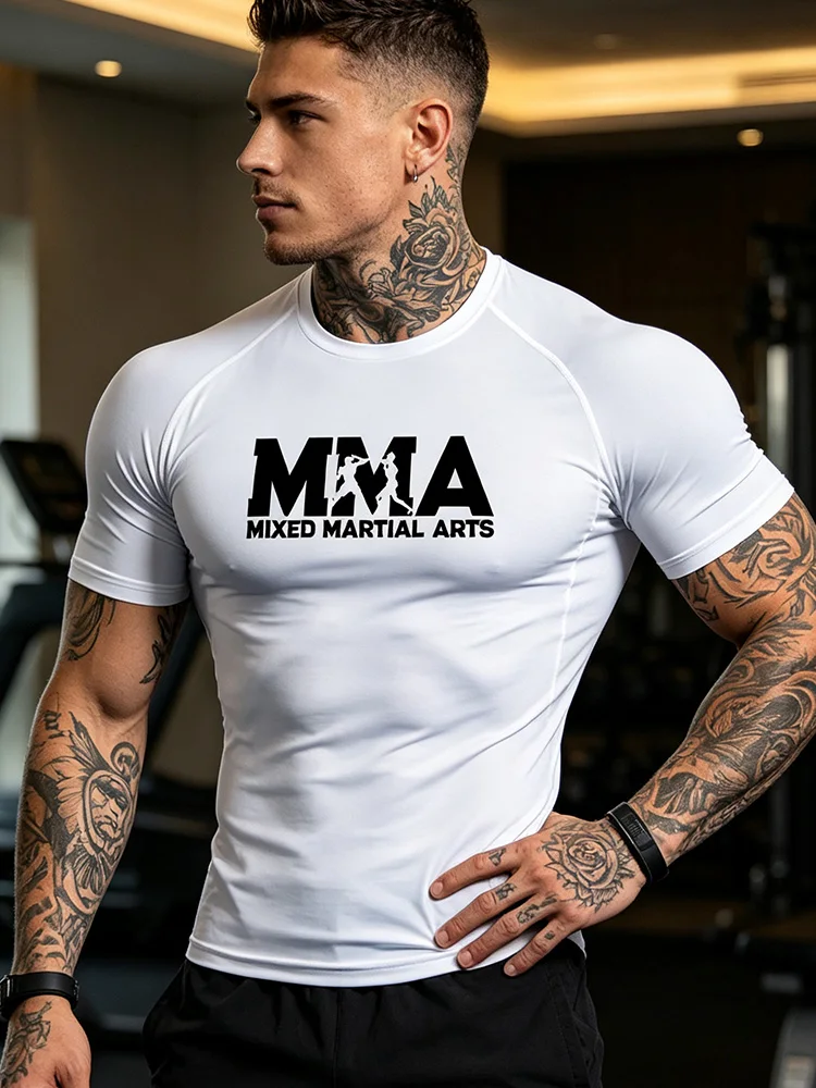 MMA new men's quick-drying compression sports shirt - moisture-wicking fitness top, high elasticity short sleeves-J36