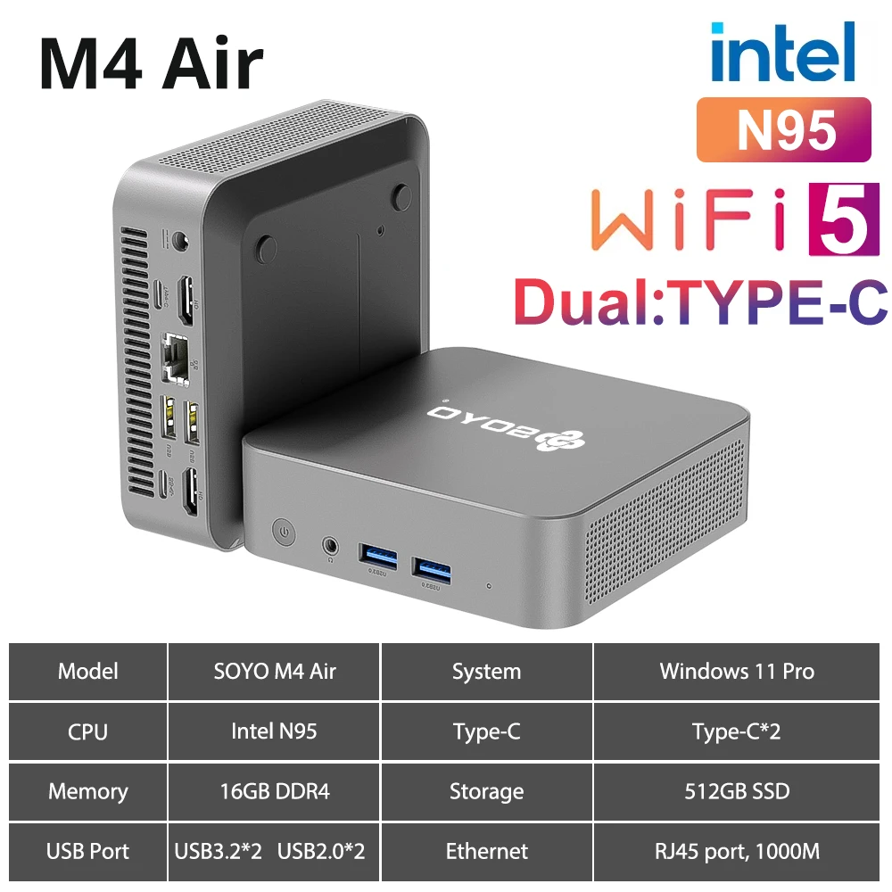 SOYO 효율적인 M4 Pro 미니 PC, Intel N150 N100 N95 CPU DDR4 16G RAM