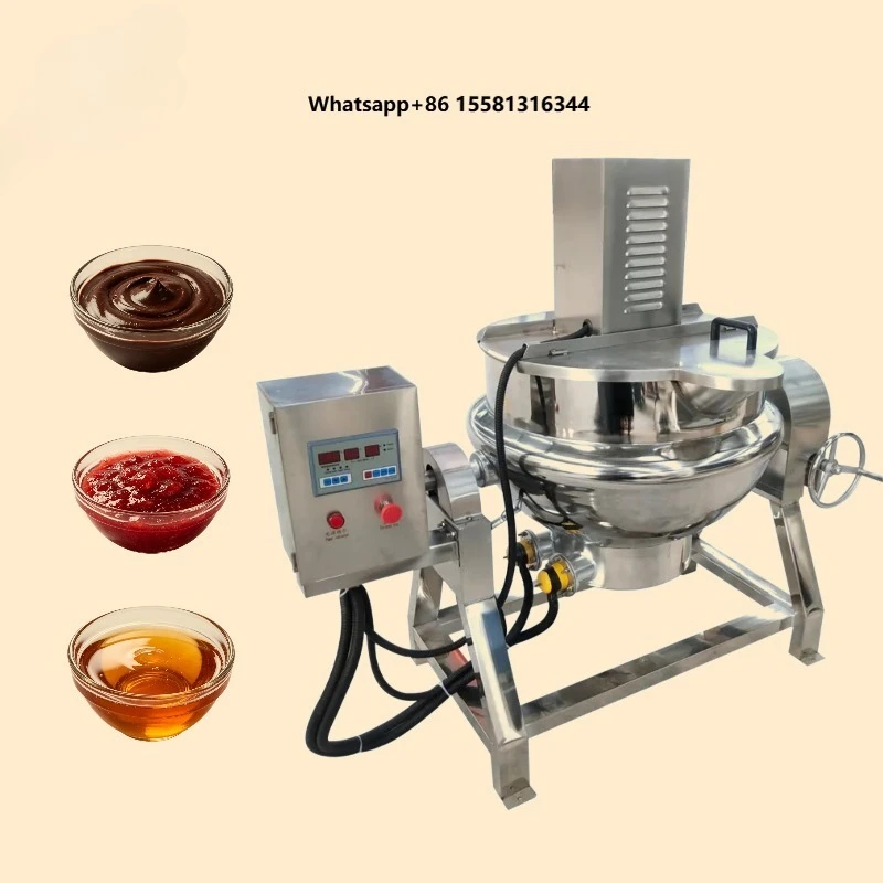 Stainless Steel Jacketed Kettle Pot Gas Electric Caramel Sauce Making Candy Sugar Cane Syrup Cooking Mixer Machine With Stirring