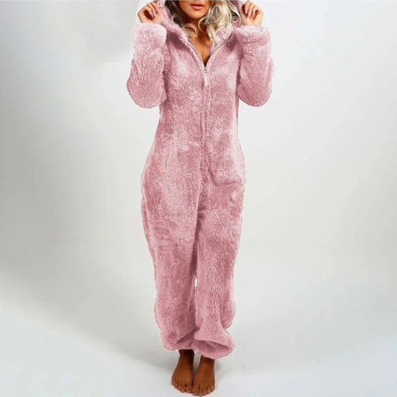 Fashion Onesies Fleece Sleepwear Overall Plus Size Hood Sets Pajamas for Women Adult for Winter Warm Pyjamas Women S-5XL