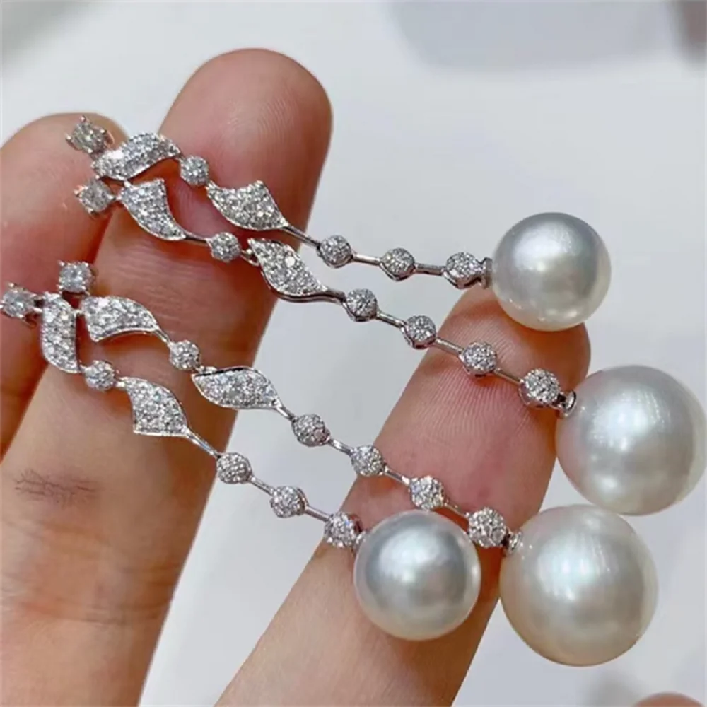 

New Double Pearl Earrings AAAA 8-9+9-10mm Natural Round Japanese Pearl Tassel Pearl Earrings 925s