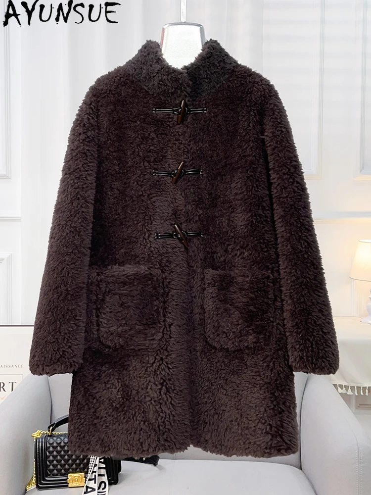 AYUNSUE 100% Natural Wool Women's Coat Mid Length Lamb Fur Coats for Woman Clothes High Quality New in Outerwears Abrigo Mujer