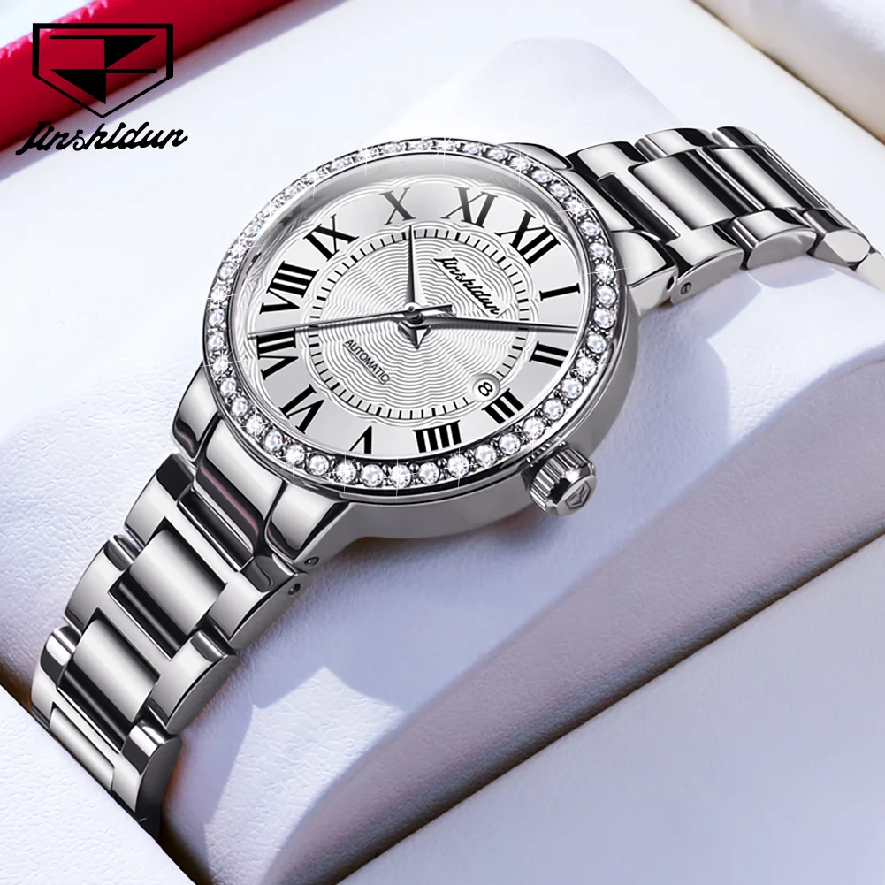 

JSDUN Роскошные модные элегантные женские часы, бестселлер, оригинальные водонепроницаемые автоматические механические женские наручные часы из нержавеющей стали