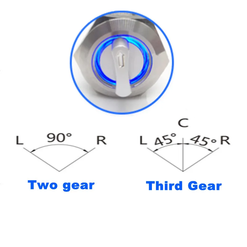 16/19/22MM metal knob switch LED lamp self-locking 2/3 position selection start stop power rotary switch 5V6V12V24V220V