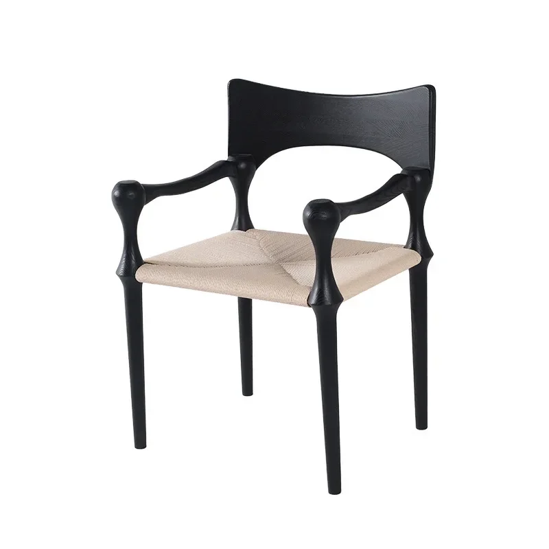 

French retro solid wood dining chair creative and simple black armchair study chair medieval woven ash wood chair
